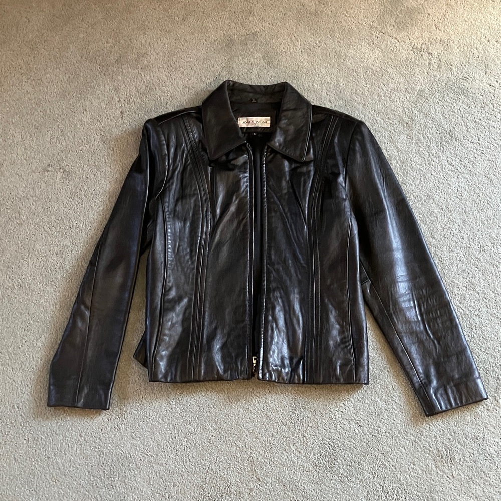 Jones Wear Black Leather Zip-Front Jacket
